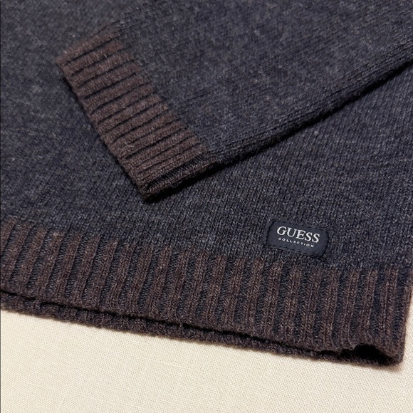 Guess Dark Gray & Brown V-Neck Wool Blend Medium Sweater, Made in Italy. - Picture 4 of 12